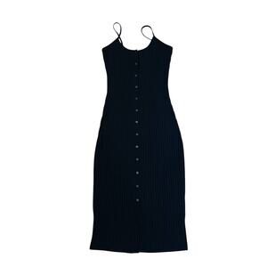 Bebe Black Ribbed Button Up Slip Dress, Women's Small, Romantic Cocktail Classic